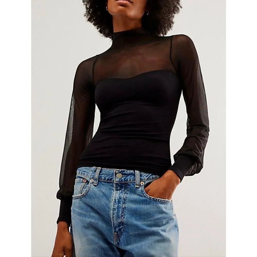Free People Light Up Layering Top | Black in M/L
